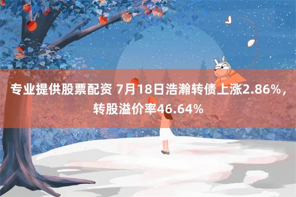 专业提供股票配资 7月18日浩瀚转债上涨2.86%，转股溢价率46.64%